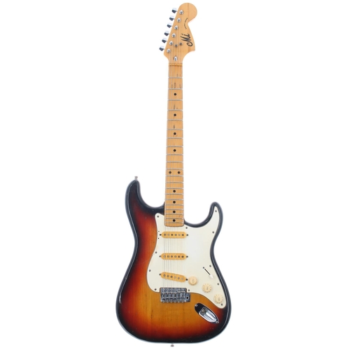 112 - 1970s CMI S Type electric guitar, made in Japan; Body: sunburst finish, heavy dings and blemishes th... 