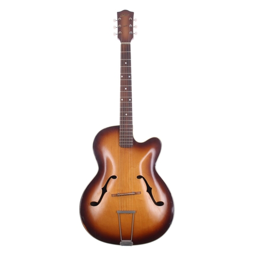 124 - 1950s Antoria archtop guitar; Body: tobacco sunburst finish, wear consistent with age; Neck: minor w... 