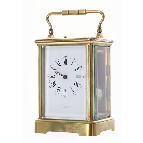 1248 - French repeater carriage clock striking on a gong, the dial signed under the chapter ring Webster...... 