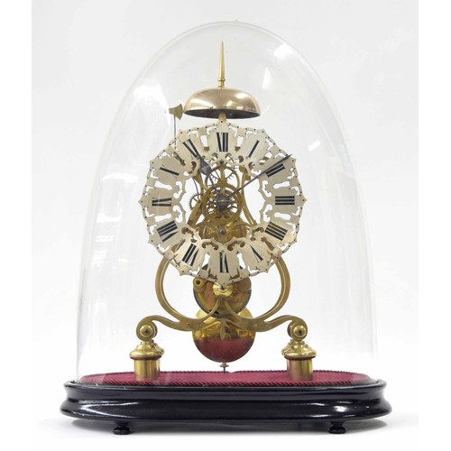 1539 - Brass single fusee skeleton mantel clock with passing strike, the 6.75