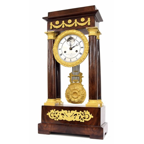 1319 - Fine French mahogany portico mantel clock, the 4.5