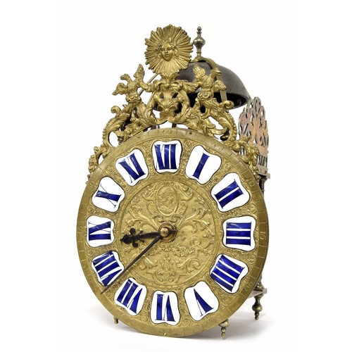 1340 - French Louis XIV original verge brass lantern clock, signed Anne Clement á Paris on the left hand si... 