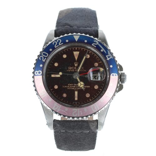 65 - Rare Rolex Oyster Perpetual GMT-Master stainless steel gentleman's wristwatch with the gilt underlin... 