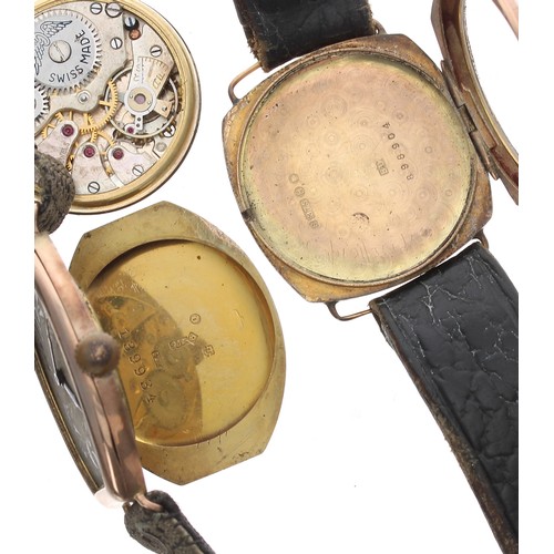 525 - Rotary 9ct wire-lug gentleman's wristwatch, London 1943, silvered dial, 15 jewel, black leather stra... 