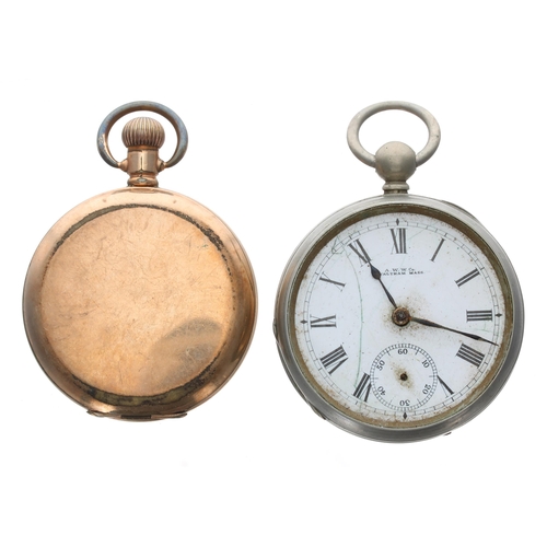 467 - Waltham Traveler gold plated lever hunter pocket watch for repair, 51mm; together with a Waltham nic... 