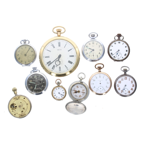 481 - Smiths oversized pocket watch, 89mm; together with a Smiths Empire chrome cased pocket watch for rep... 