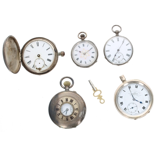 482 - Silver fusee lever hunter pocket watch for repair; together with a silver fusee lever half hunter po... 