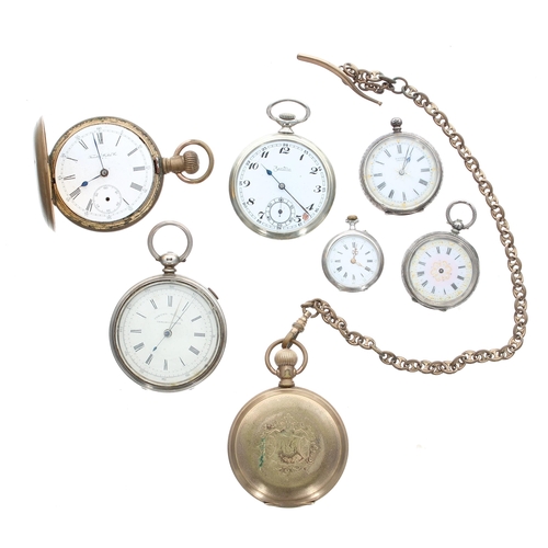 483 - Three silver cylinder fob watches for repair; together with a silver centre seconds chronograph pock... 