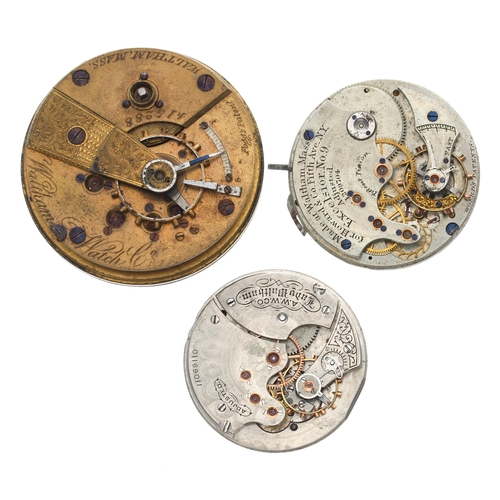 490 - Waltham American Watch Co. 'Fogg's Patent' lever pocket watch movement for repair, no. 415288; toget... 