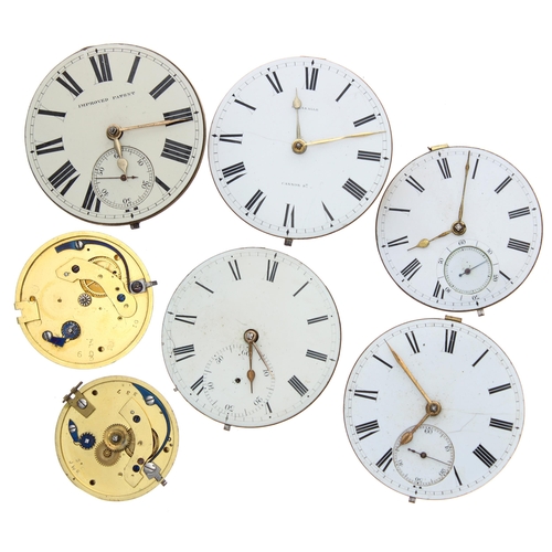 493 - Selection of pocket watch movements to include three fusee lever, two fusee lever fob watch movement... 