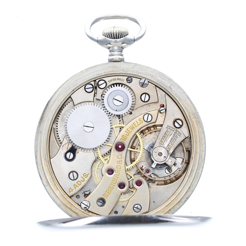 384 - Eberhard & Co Chronometre nickel cased lever pocket watch, signed 16 jewel 4 adjs. movement, sig... 