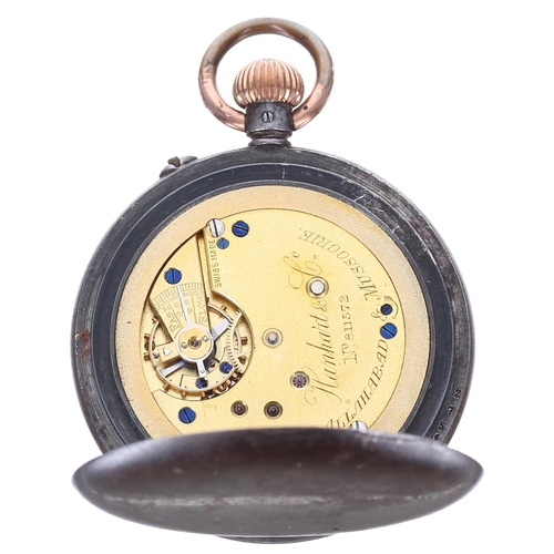 387 - Hanhart & Co. Allahabad & Mussoorie gunmetal lever pocket watch, signed gilt frosted movemen... 