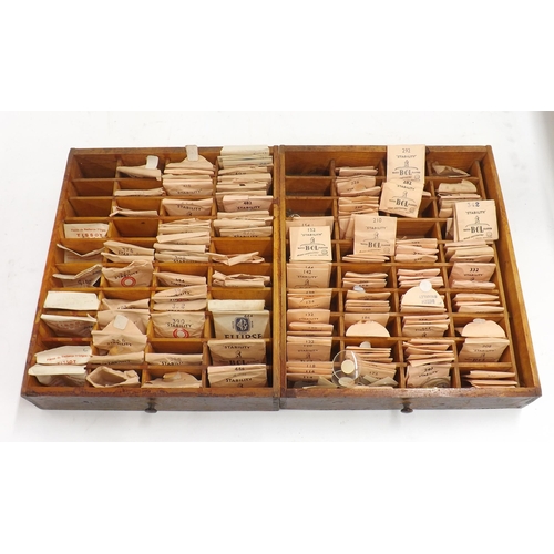 606 - Six drawer wooden chest containing a quantity of watch glasses including BCL, various sizes, and a q... 