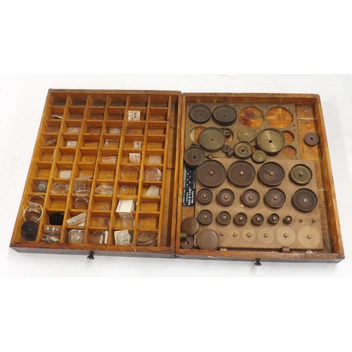 606 - Six drawer wooden chest containing a quantity of watch glasses including BCL, various sizes, and a q... 