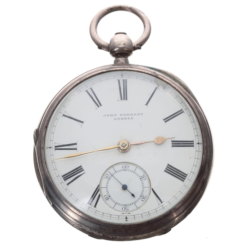 390 - John Forrest silver fusee lever pocket watch, London 1887, signed movement, no. 71838, with engraved... 