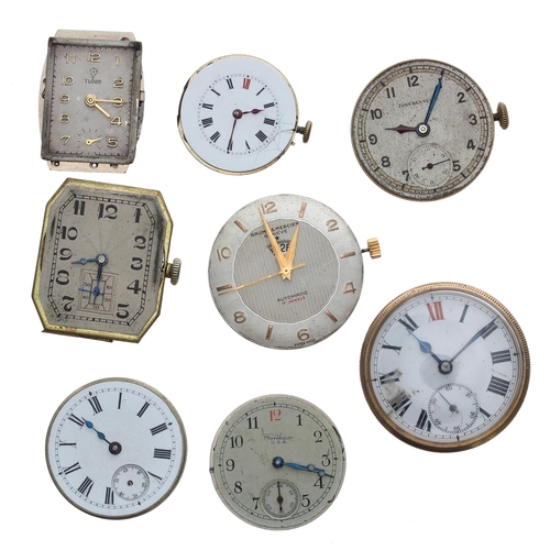 601 - Selection of wristwatch movements to include Tudor, with glass; Baume & Co.; Baume & Mercier... 