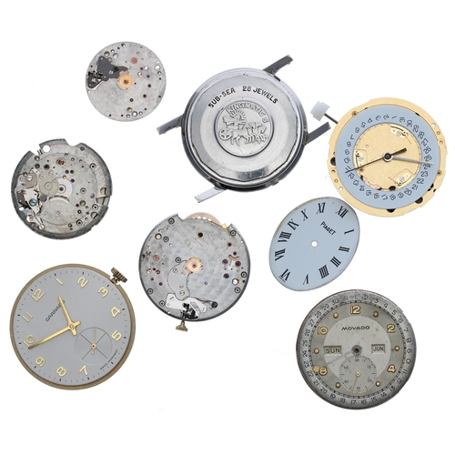 602 - Movado calendar wristwatch movement; together with a Movado Kingmatic 5 Sub-Sea wristwatch case and ... 