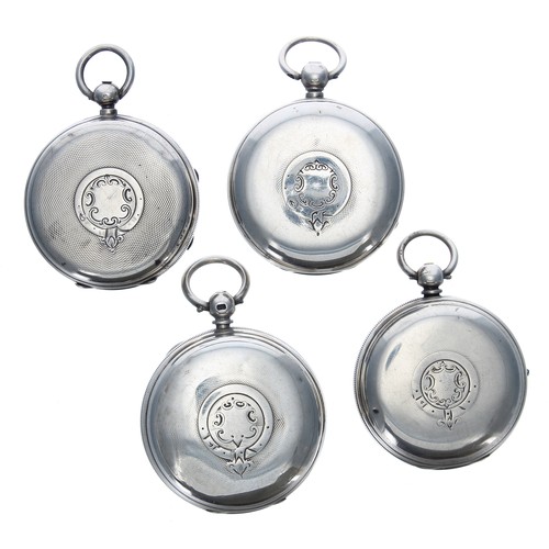 486 - Four heavy silver fusee lever pocket watches principally for repair, one currently working, 609.7gm ... 