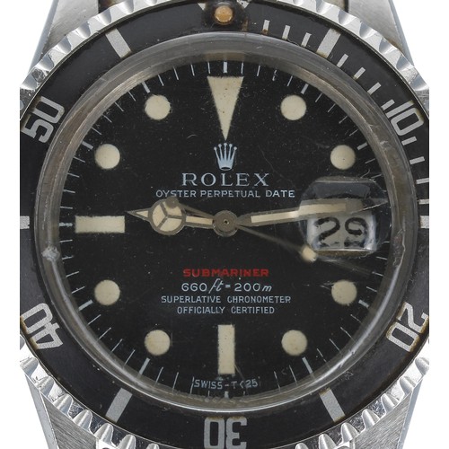 74 - Interesting Rolex Oyster Perpetual Date Submariner 'Single Red' stainless steel gentleman's wristwat... 