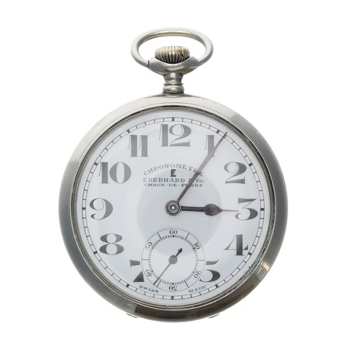 384 - Eberhard & Co Chronometre nickel cased lever pocket watch, signed 16 jewel 4 adjs. movement, sig... 