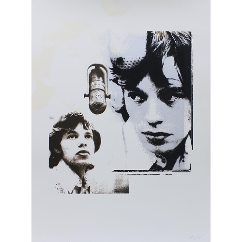 495 - Mick Jagger - Ink Icon Mick Jagger 'solo in recording studio' silkscreen print, test double image in... 