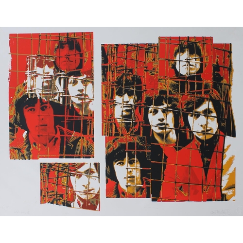 497 - The Rolling Stones - Ink Icon 'Caged' three colour silkscreen print of the complete band on the roof... 