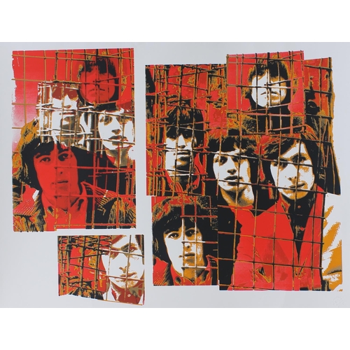 498 - The Rolling Stones - Ink Icon 'Caged' silkscreen print of the complete band on the roof of Gered Man... 