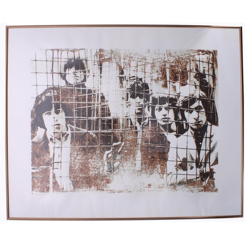 500 - The Rolling Stones - Ink Icon 'Caged' silkscreen print of the complete band on the roof of Gered Man... 