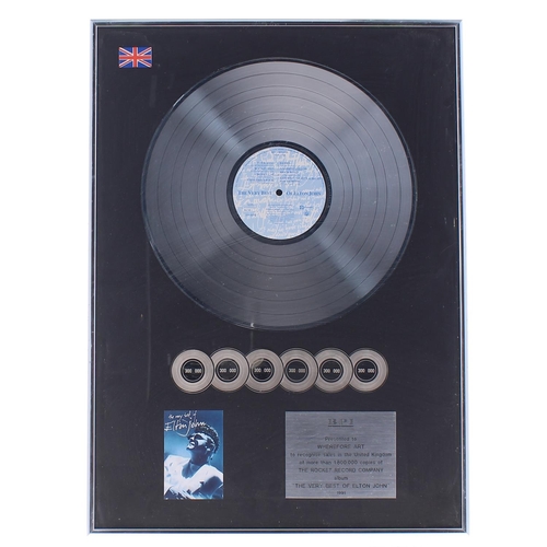 520 - Elton John - platinum disc presentation display presented to Wherefore Art (David Costa) to recognis... 