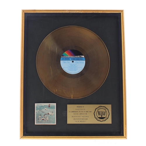 521 - Elton John - gold disc presentation display presented to David Costa to commemorate the sale of more... 