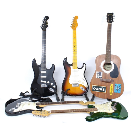 333 - Three Encore S type electric guitars; together with another Strat type electric guitar and a Hohner ... 