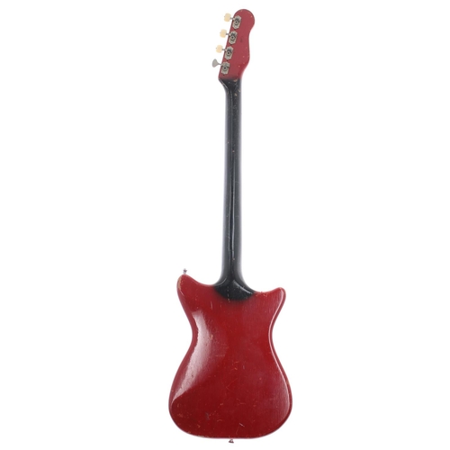 337 - Early 1960s Burns Sonic left-handed bass guitar, made in England; Body: red finish, many scratches a... 