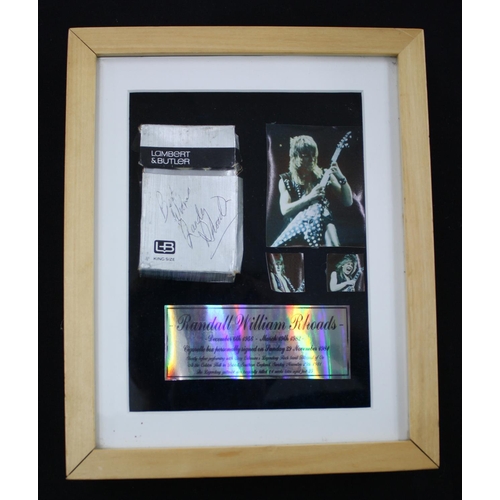 564 - Randy Rhodes - autographed Lambert & Butler cigarette packet, within a box frame with provenance... 