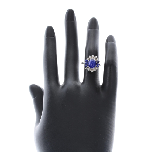 315 - Attractive 18ct white gold lapis lazuli and diamond cluster ring, London 1975, width 17mm, 4.6gm, ri... 