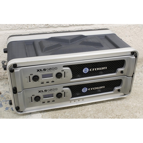 1262 - Pair of Crown XLS1500 power amplifiers, within a Proel flight case