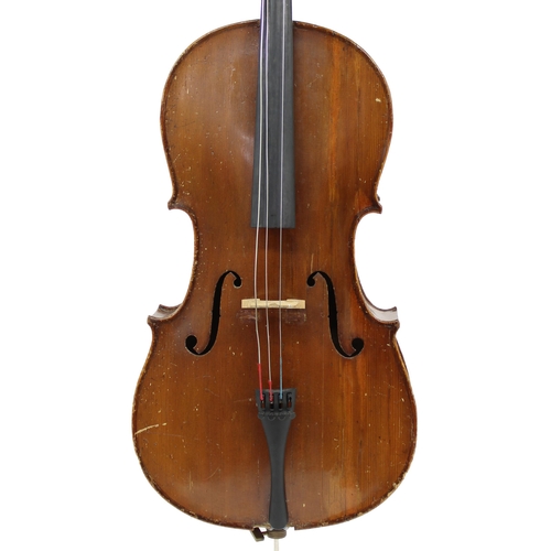 2508 - Early 20th century German three-quarter size violoncello in need of restoration, 27 1/4