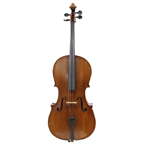 2508 - Early 20th century German three-quarter size violoncello in need of restoration, 27 1/4