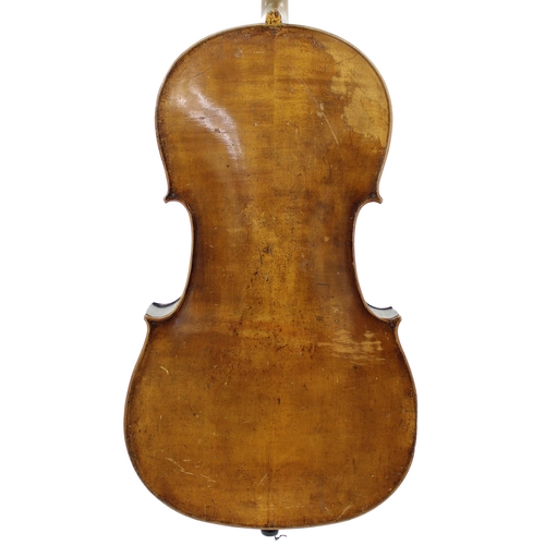 2512 - Good German violoncello of the Schweitzer School circa 1890, the two piece back of plainish wood wit... 