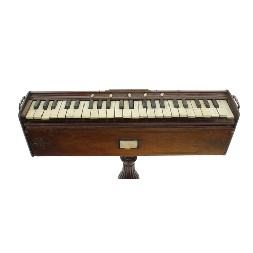 1552 - Rare 19th century mahogany cased portable campaign organ, upon a gadrooned baluster column and curvi... 