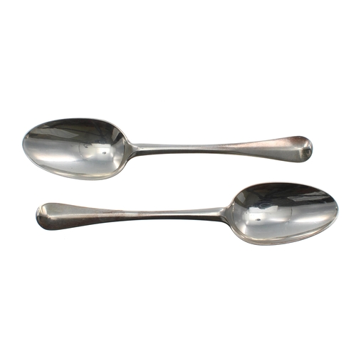 564 - Pair of early 18th century Hanoverian pattern rat tail silver table spoons, maker 'GC', probably Geo... 