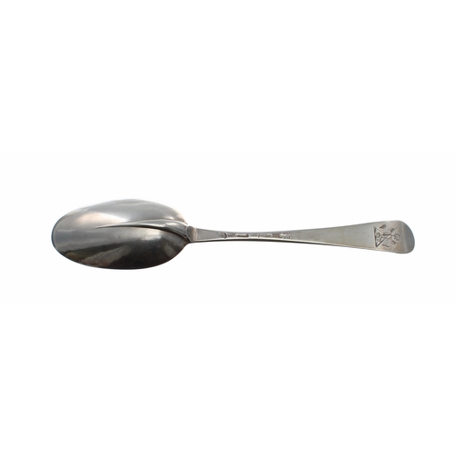 568 - George I Hanoverian pattern rat tail silver table spoon, with engraved crest and engraved initials '... 