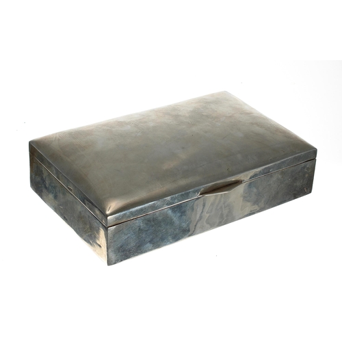 574 - Egyptian plain silver cigar box, the domed hinged cover enclosing a wood lined interior, marks to th... 