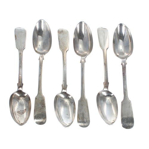 591 - Set of six Victorian silver rat tail pattern teaspoons, maker Josiah Williams & Co. Exeter 1856,... 