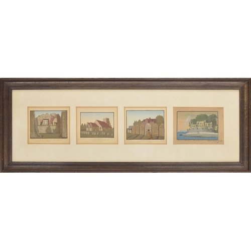 649 - Group of four Isle of Wight sand pictures, titled 'Carrisbrook Castle', 'Arreton Church', 'Brading P... 