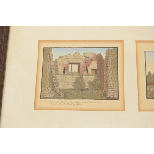 649 - Group of four Isle of Wight sand pictures, titled 'Carrisbrook Castle', 'Arreton Church', 'Brading P... 