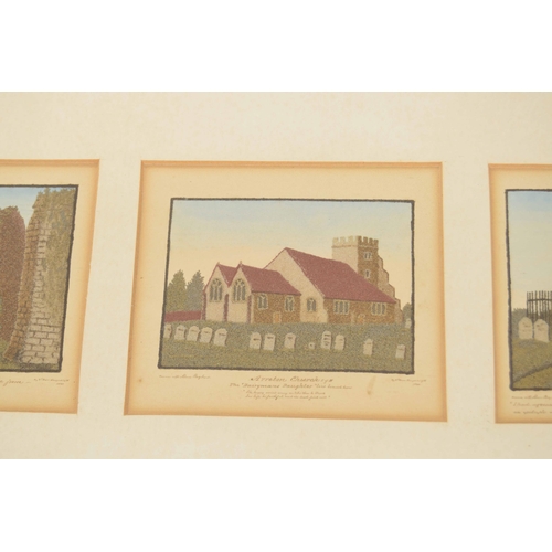 649 - Group of four Isle of Wight sand pictures, titled 'Carrisbrook Castle', 'Arreton Church', 'Brading P... 