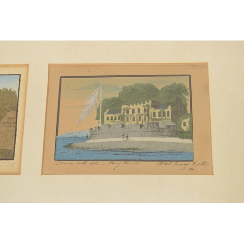 649 - Group of four Isle of Wight sand pictures, titled 'Carrisbrook Castle', 'Arreton Church', 'Brading P... 