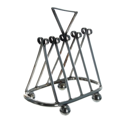 580 - Victorian silver four division toast rack, of triangular form with inverted triangle handle, raised ... 