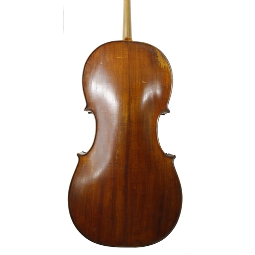 2510 - Interesting late 18th/early 19th century English violoncello, unlabelled, the two piece back of fain... 