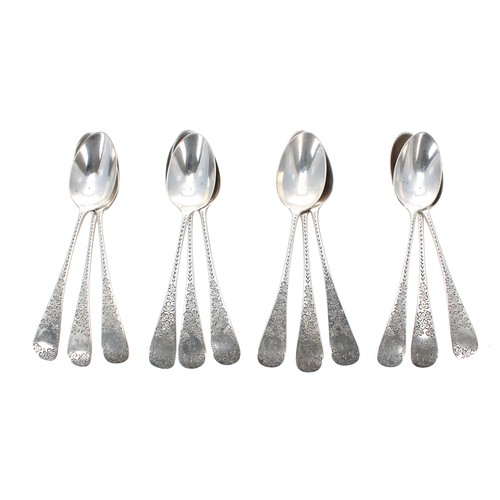 600 - Set of twelve late Victorian silver engraved tea spoons, maker Wakely & Wheeler, London 189... 